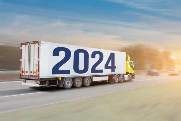 Long truck trailer with the inscription 2024 new year