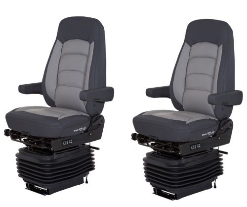 Pair of Bostrom Wide Ride+Serta® High Back Truck Seats in Black & Gray Ultra-Leather with Driver/Passenger Swivels & Dual Arms