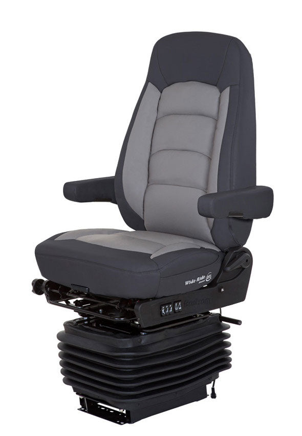Bostrom Wide Ride+Serta® High Back Truck Seat in Black & Gray Ultra-Leather with Passenger Swivel & Dual Arms