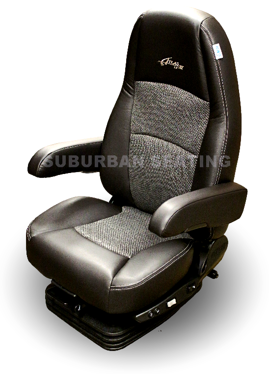 Sears Atlas II LE Truck Seat in Black Ultra Leather & Gray Cloth with Heat, Cooling & Dual Arms