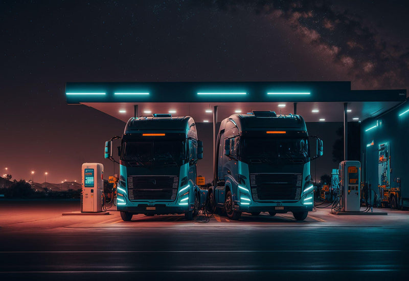 electric truck standing by the charging station
