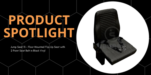 Jump Seat 13 - Floor Mounted Flip-Up Seat with 2 Point Seat Belt in Black Vinyl