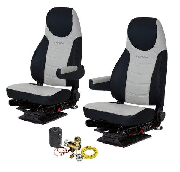 Premium Driver & Passenger Air Seats for 2003-06 Dodge 1500/2500/3500 in Black & Gray Leather
