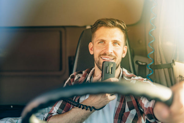 Semi truck driver driving safely
