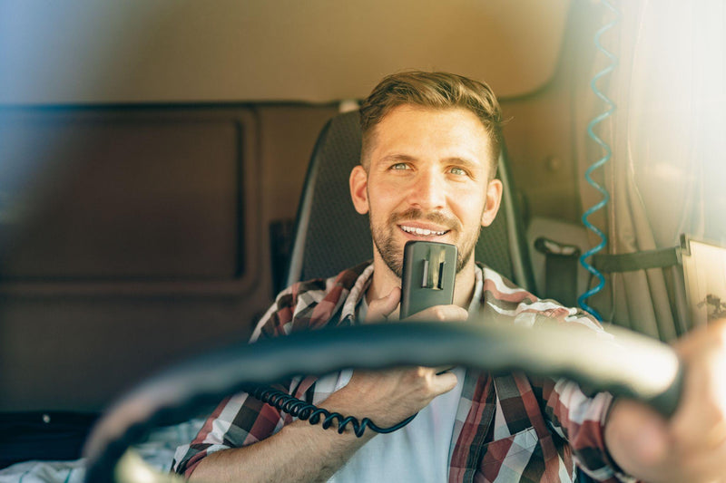 Semi truck driver driving safely