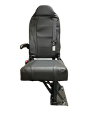 Single Bellagio Foldaway Bus Seat in Black Ultra Leather with 3PT Belts, RH Arm & CRS Hooks - Street Side