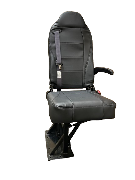 Single Bellagio Foldaway Bus Seat in Black Ultra Leather with 3PT Belts, LH Arm & CRS Hooks - Curb Side