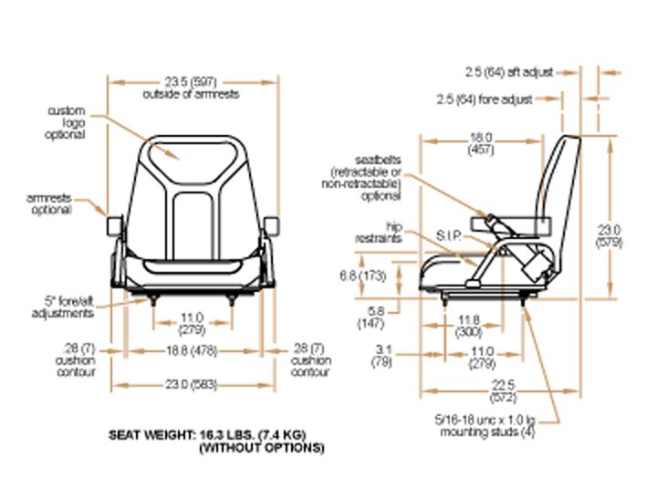 Mitsubishi/Caterpillar Forklift Static Seat -  Grand LX with Seat Belt (no OPS Switch)