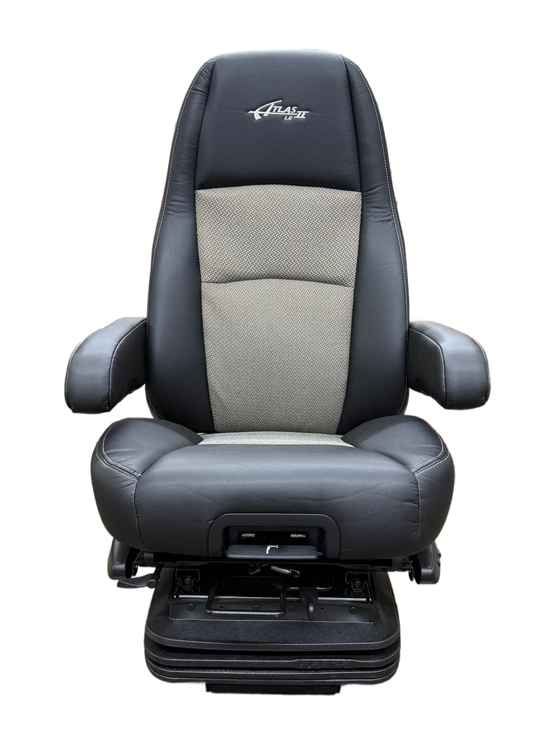 Sears Atlas II LE Truck Seat in Black Ultra Leather & Wheat Confetti Cloth with Heat, Cooling & Dual Arms