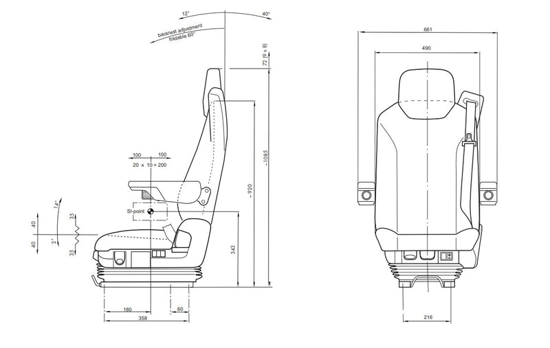 ISRI 6830KM/870 NTS Dual Armrest - LIEBHERR - Black Cloth - 3PT Seat Belt & 24v Compressor