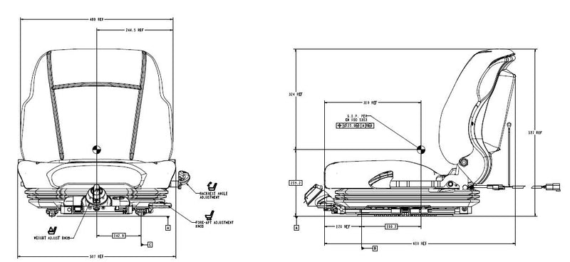 Sears 1815 FLM Mechanical Suspension Forklift Seat for Yale/Hyster - Grey Cloth - 11.25" x 11" Mounting - P/N: SA50508.901