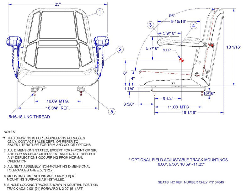 Seats Inc 907 Seat on Ultra Low Mechanical Suspension Black Vinyl - P/N: 178710VN01