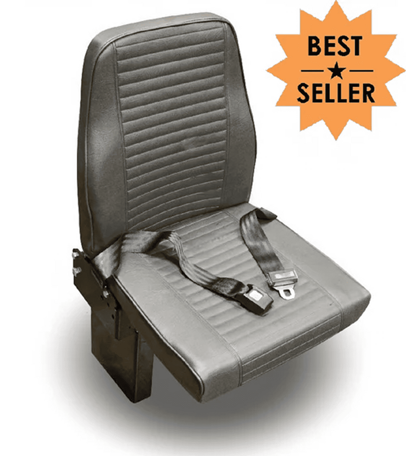 Gray cushioned truck seat with a seatbelt, labeled "Best Seller" in an orange starburst