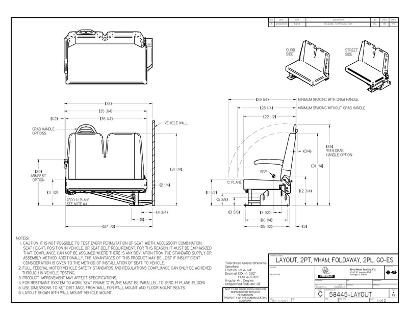 Double Foldaway Bench – Curbside in Grey Vinyl - For Wheelwell Mount in Minivan Conversions