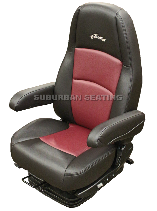 Sears Atlas II DLX Truck Seat in Black & Red Ultra-leather with Dual Arms