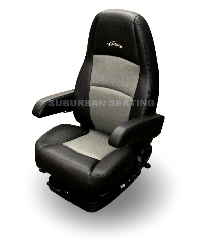 Sears Atlas II DLX Truck Seat in Black & Gray Ultra-leather with Dual Arms