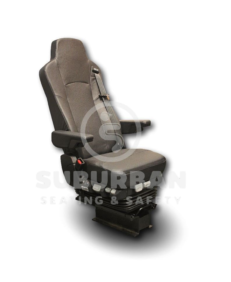 ISRI 6832 Bus Driver Seat with Climate Control, Dual Arms and 3-Point Belt in Black Genuine Leather