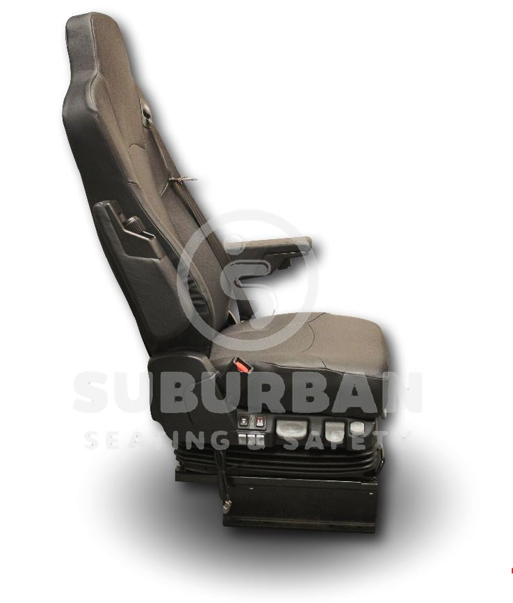 ISRI 6832 Bus Driver Seat with Climate Control, Dual Arms and 3-Point Belt in Black Genuine Leather