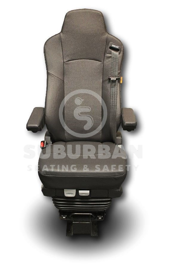 ISRI 6832 Bus Driver Seat with Dual Arms and 3-Point Belt in Black Genuine Leather