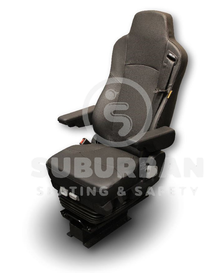 ISRI 6832 Bus Driver Seat with Dual Arms and 3-Point Belt in Black Genuine Leather