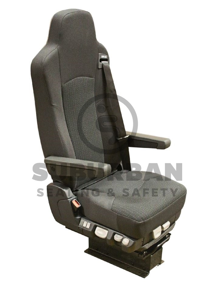 ISRI 6832 Bus Driver Seat with Dual Arms and 3-Point Belt in Black Cloth