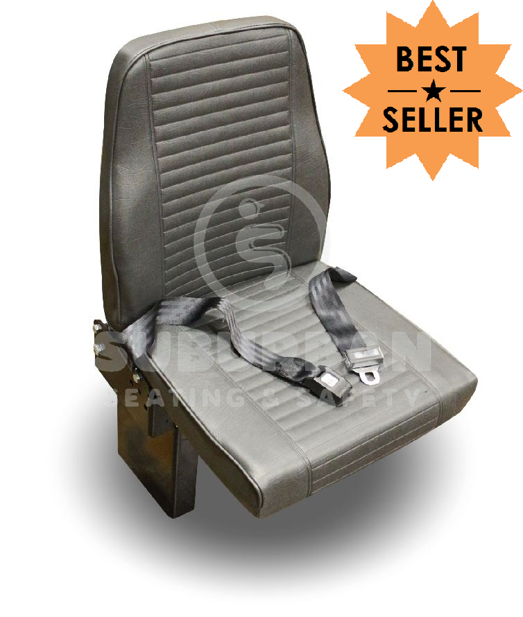 Jump Seat 09 - Floor Mounted Flip-Up Seat with 2 Point Seat Belt in Gray Vinyl