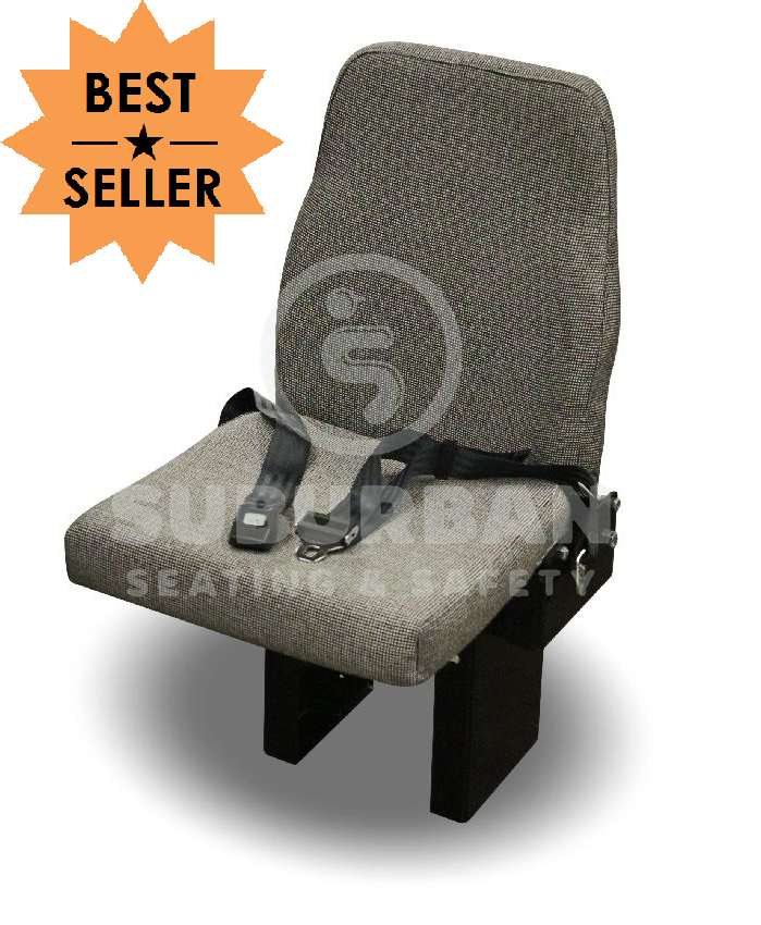 Jump Seat 10 - Floor Mounted Flip-Up Seat with 2 Point Seat Belt in Gray Cloth