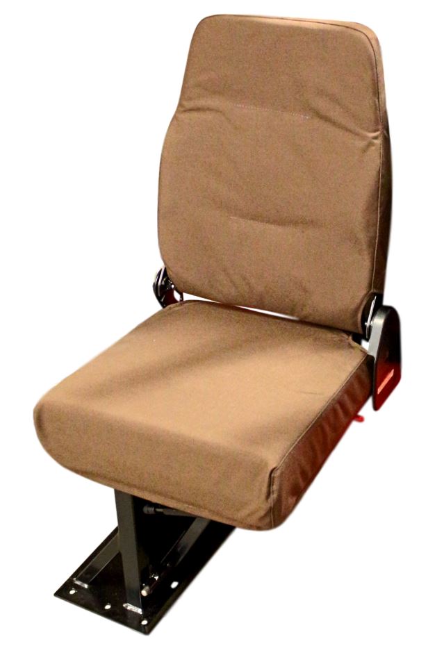 Single Mid Back BV Foldaway Bus Seat in Brown Cordura Cloth - Curb Side