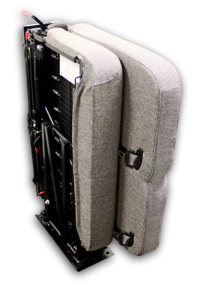 Double Mid Back BV Foldaway Bus Seat in Gray Cloth with 3-Point Belts - Street Side