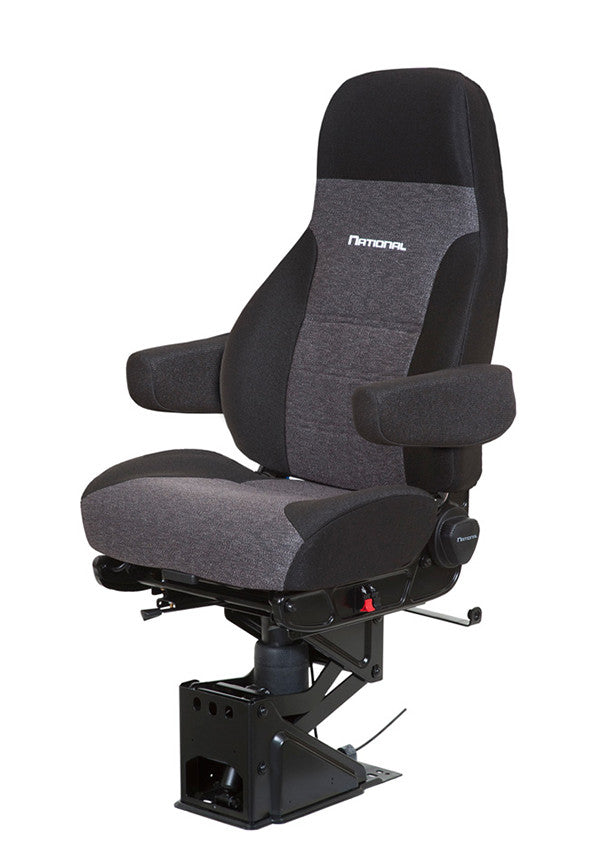 National Captain High Back Truck Seat in Black & Charcoal Plus-Style Cloth with Dual Arms
