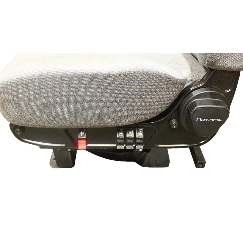 National P3 Truck Seat – Gray Cloth with Triple Air Lumbar, Right Arm, & International Plate