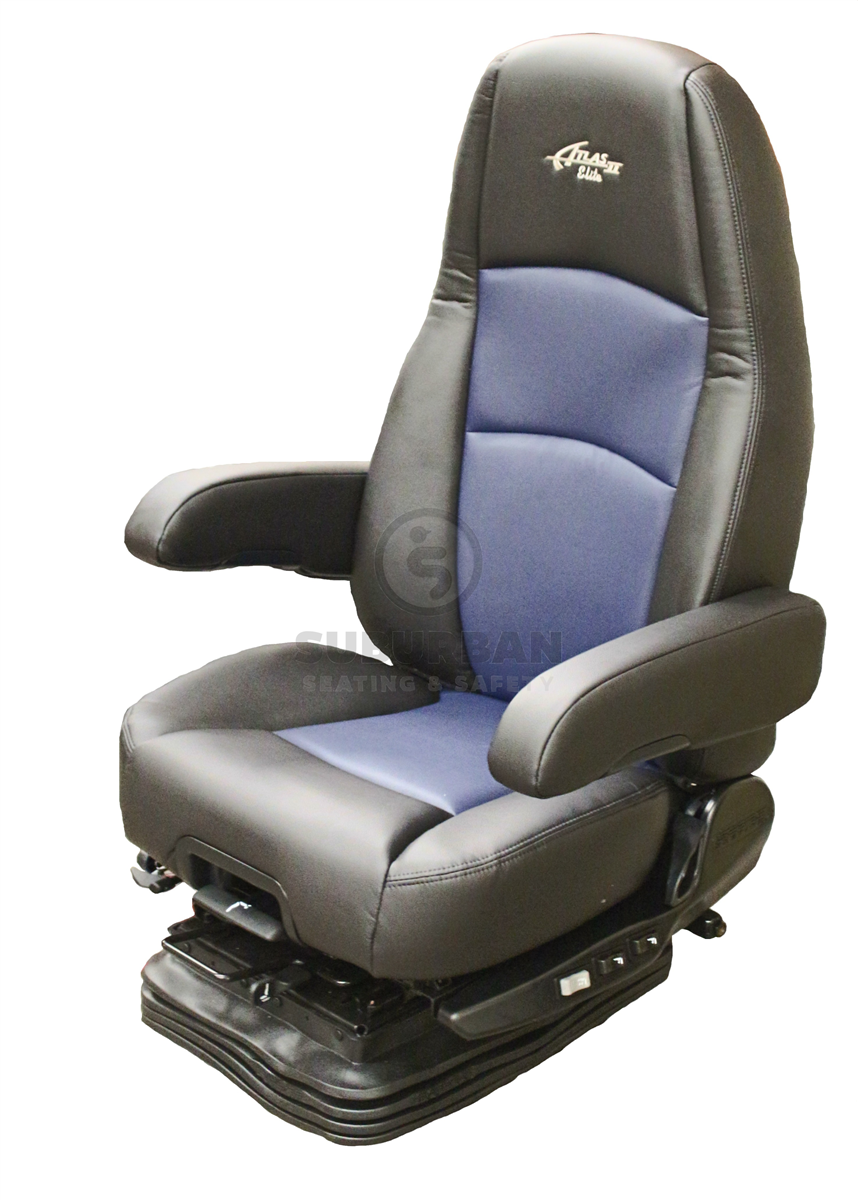Ultra Basic Seats Sears Atlas II DLX in Black & Blue Ultra Leather | SuburbanSeats.com
