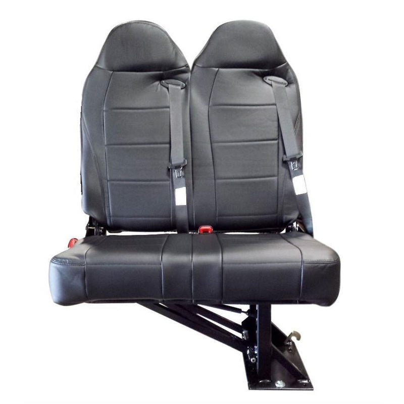 Double Bellagio Foldaway Bus Seat in Black Ultra Leather with 3PT Belts & CRS Hooks - Street Side