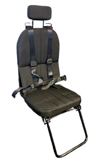 Heavy Duty Flip Down Crew Seat with 4 Point Harness, Foot Rest & Head Guards