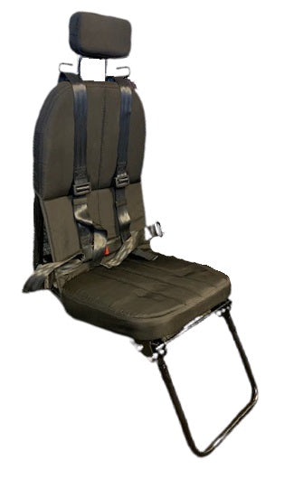 Heavy Duty Flip Down Crew Seat with 4 Point Harness, Foot Rest & Head Guards